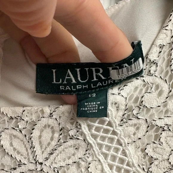 LAUREN Ralph Lauren Cotton Blend Black/ White Lace Dress Size 12 - Picture 4 of 7
